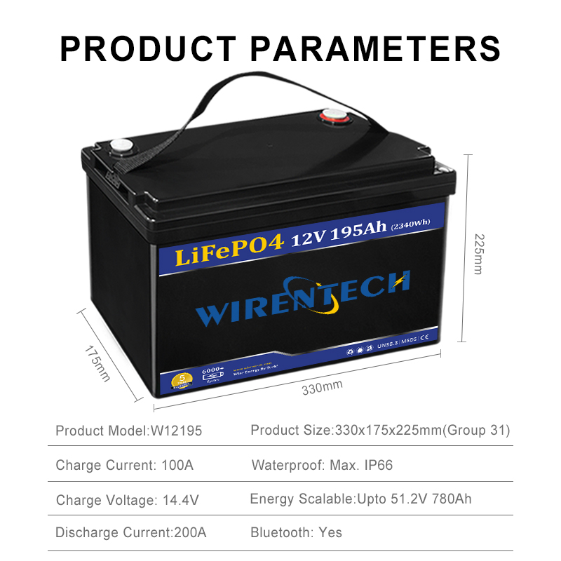12V 190Ah 195Ah 200Ah faible autoconsommation faible ampères tirer batterie de démarrage Liyhium à Cycle profond batterie solaire Lifepo4